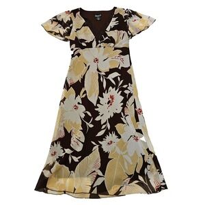 b.i.y.a.y.c.d.a.‎ Sz 6 Brown Floral VTG Y2k Babydoll Flutter Sleeve Midi Dress